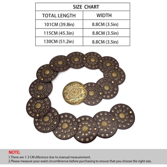 Wide Brown Disc Belt for Women Boho Concho Leather Belts Western Waist Belt - Picture 6 of 6